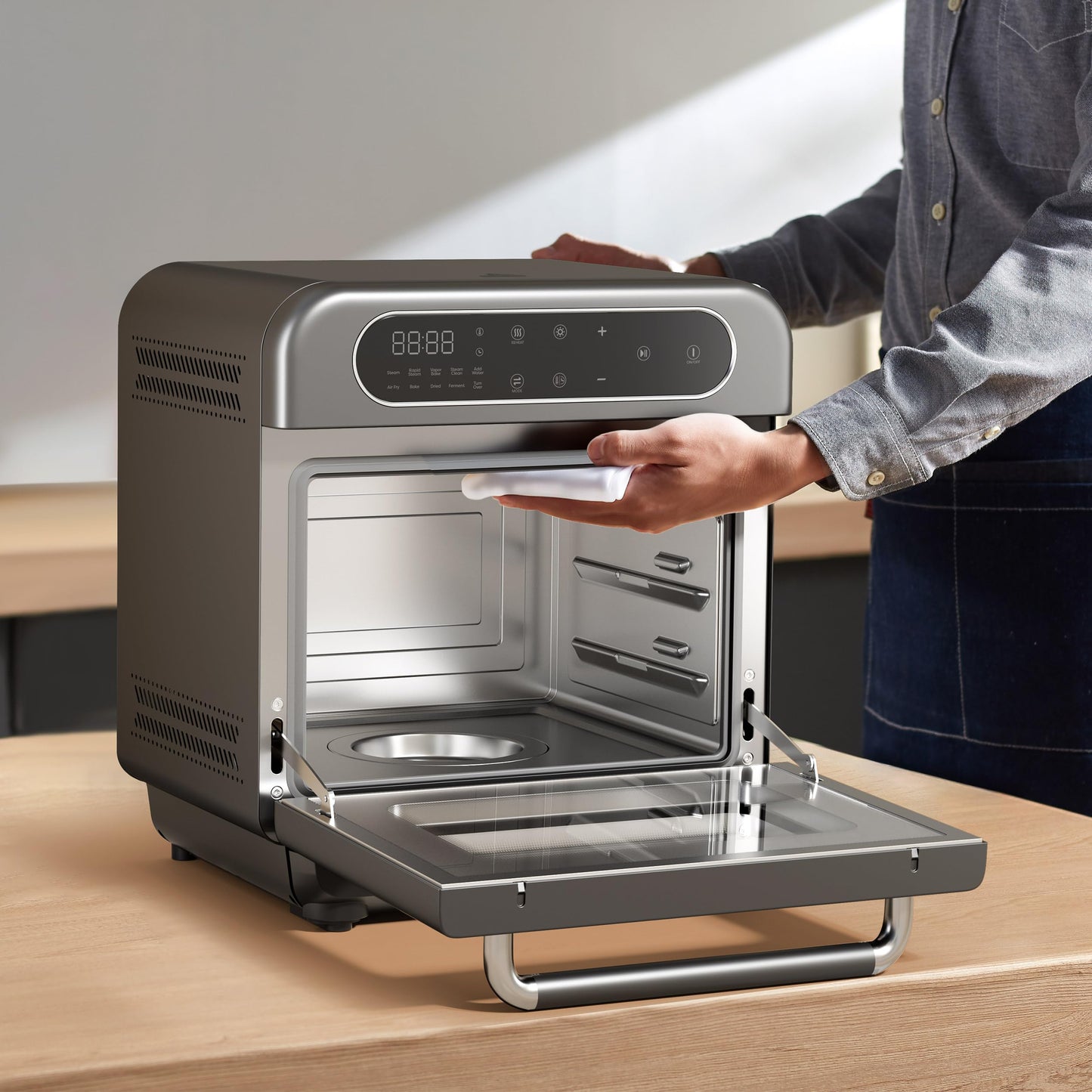 CIARRA 8-in-1 Steam Oven Countertop with Air Fryer, 13QT Mini Convection Toaster Oven with Steam, Rapid Steam, Air Fry, Vapor Bake, Steam Clean, Bake, Dried, Ferment, Grey