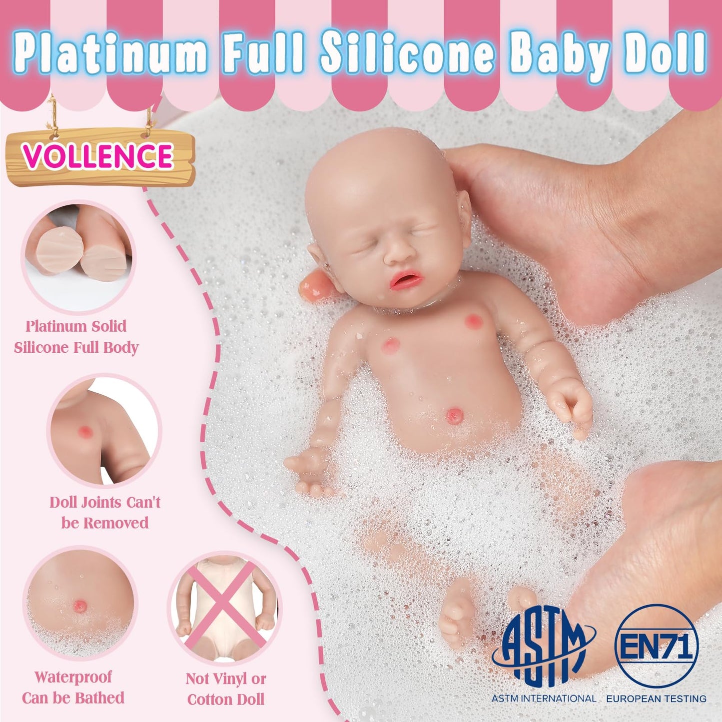 Vollence 8 inch Mini Silicone Baby Dolls Cute Realistic Newborn Preemie Miniature Babies for Kid Birthday Gifts - Girl
