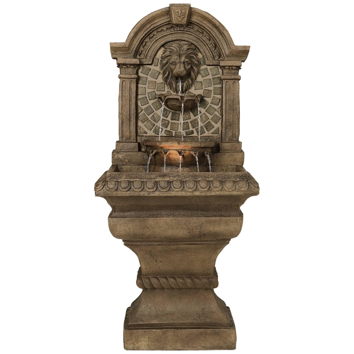 Royal Lions Head 51" High Large Italian Outdoor Decor Faux Stone Floor Fountain with Light Statue Waterfall Standing Tiered Water Feature for Outside Garden Patio Yard Backyard Porch - John Timberland
