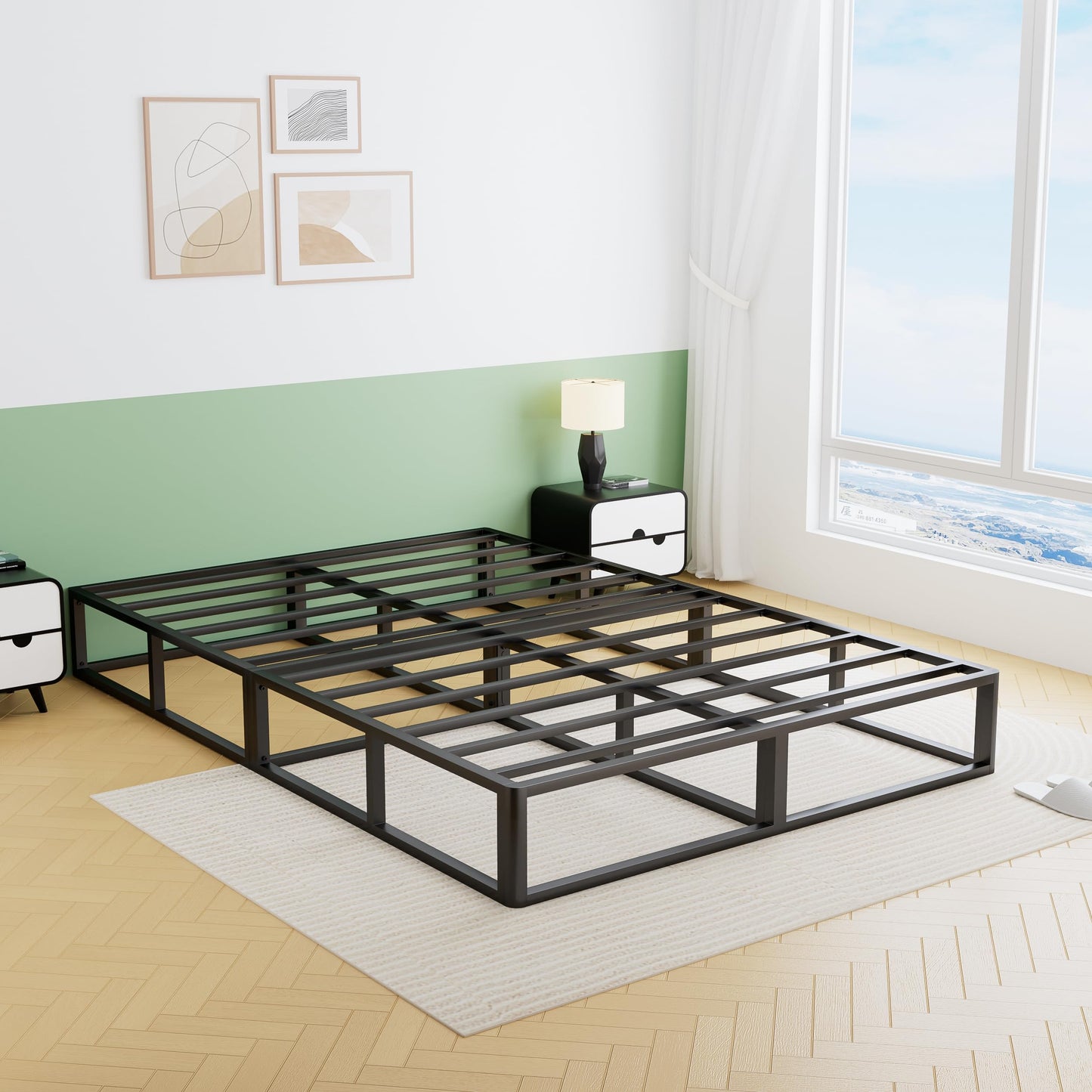 VIPSHOW 10 Inch Full Metal Bed Frame Round Corner Low Platform Bed Frames 3000 LBS Heavy Duty Steel Slats Support Mattress Foundation No Box Spring Needed, Noise Free, Easy Assembly, Black