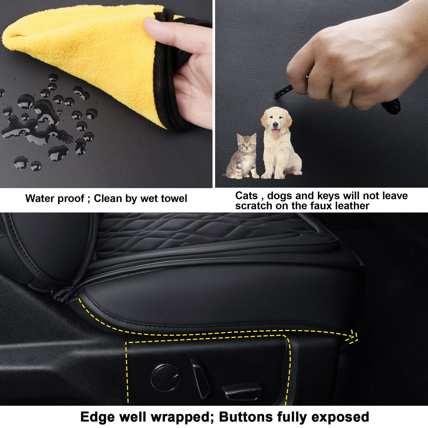 LUCKYMAN CLUB F150 Full-Set Seat Covers J03-Q3 with Waterproof Faux Leather, Fit 2015-2025 Ford F150 and 2017-2025 F250 F350 F450 (Full Set, Black)