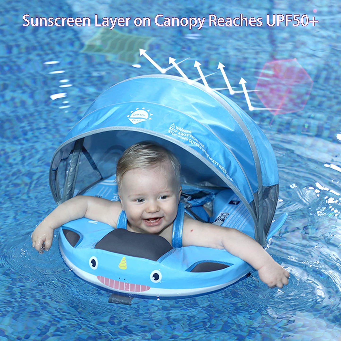 Luckclubtojoy Mambobaby Floats with Canopy &Tail, Non-Inflatable Baby Float for Pool Add Tail Avoid Flip Swim Trainer Baby Floats for Toddler Boys Girls(Narwhal-Pink)
