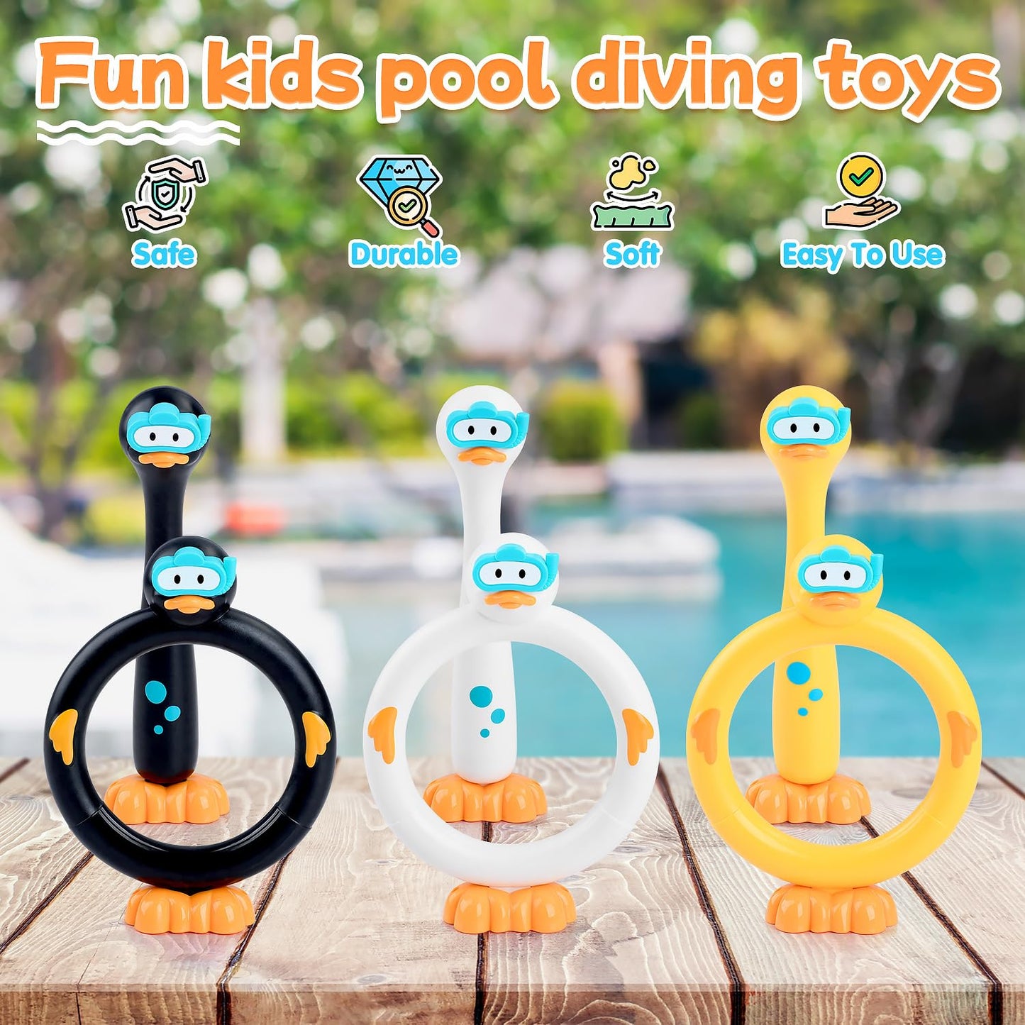 WeeHomm Pool Diving Toys for Kids, 6 PCS Swimming Pool Diving Rings, Summer Sticks Toys for Kids Ages 4-8 8-12, Fun Underwater Grow Training for Boys Girls
