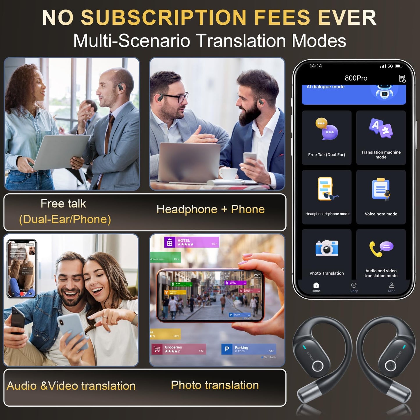 AI Translation Earbuds Real Time,164 Language Translator EarBuds with LED,Bluetooth 5.4 Translation Headphones, Audifonos Traductores de Inglés Español,70H Translating Device for Business Travel Study