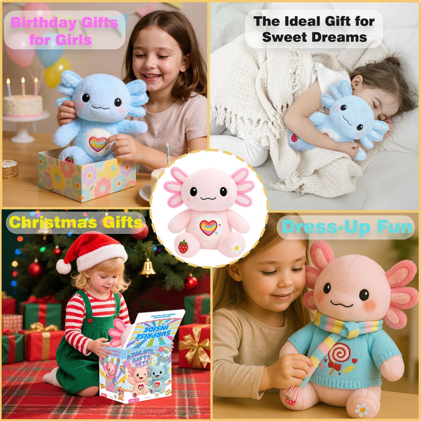 KUMANEKO Cute Axolotl Plush Gift Set with 12 Pcs Axolotl Stuffed Animal Clothes & Accessories, 13-Inch Axolotl Toy, 5/6/7/8/9/10-12 Year Old Girl Birthday Gift