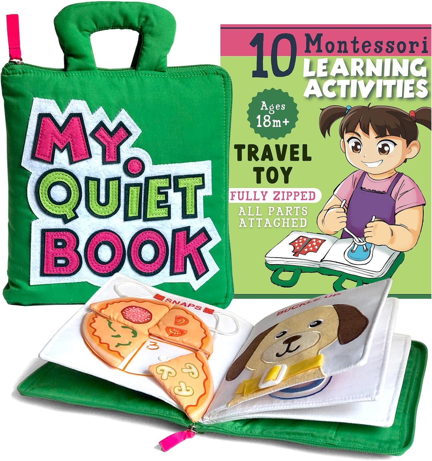 BAVY My Quiet Book - Toddler Plane Activities, Car Airplane Montessori Busy Board Book for Toddlers 1-3 - All Parts Attached - Gifts for 1 2 3 4 Year Old Girl, Birthday Gifts Toys Age 2-4