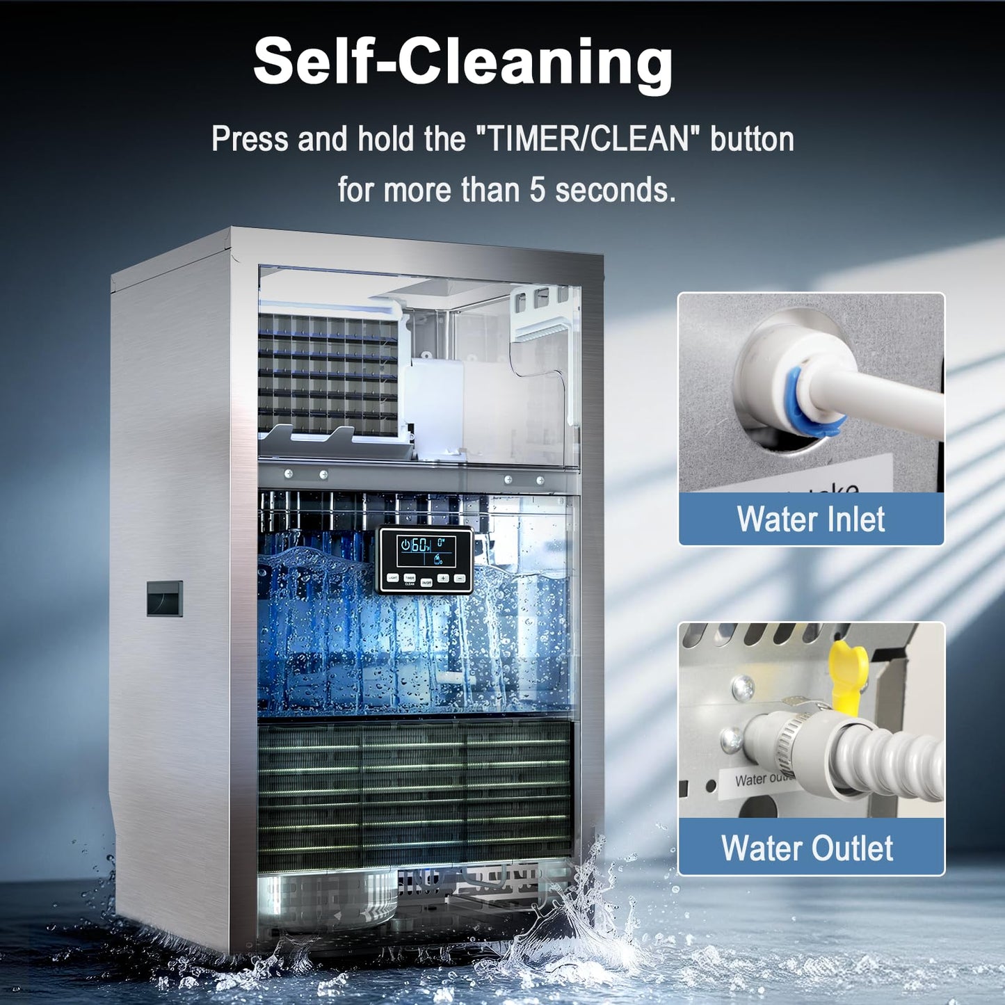 Antarctic Star 100lb/24H Commercial Ice Maker, 29lb Storage, Adjustable Ice Thickness & Touch Control, 45 Cubes/Cycle for Home/Bar/Restaurant