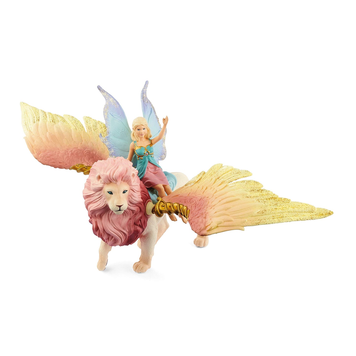 Schleich Bayala - Winged Fairy and Flying Lion Toy Set for Girls and Boys - Moveable Pink Lion and Cute Magnetic Blue Fairy Action Figure - Magical Animal Figurine Playset for Kids Ages 5+ | 70714