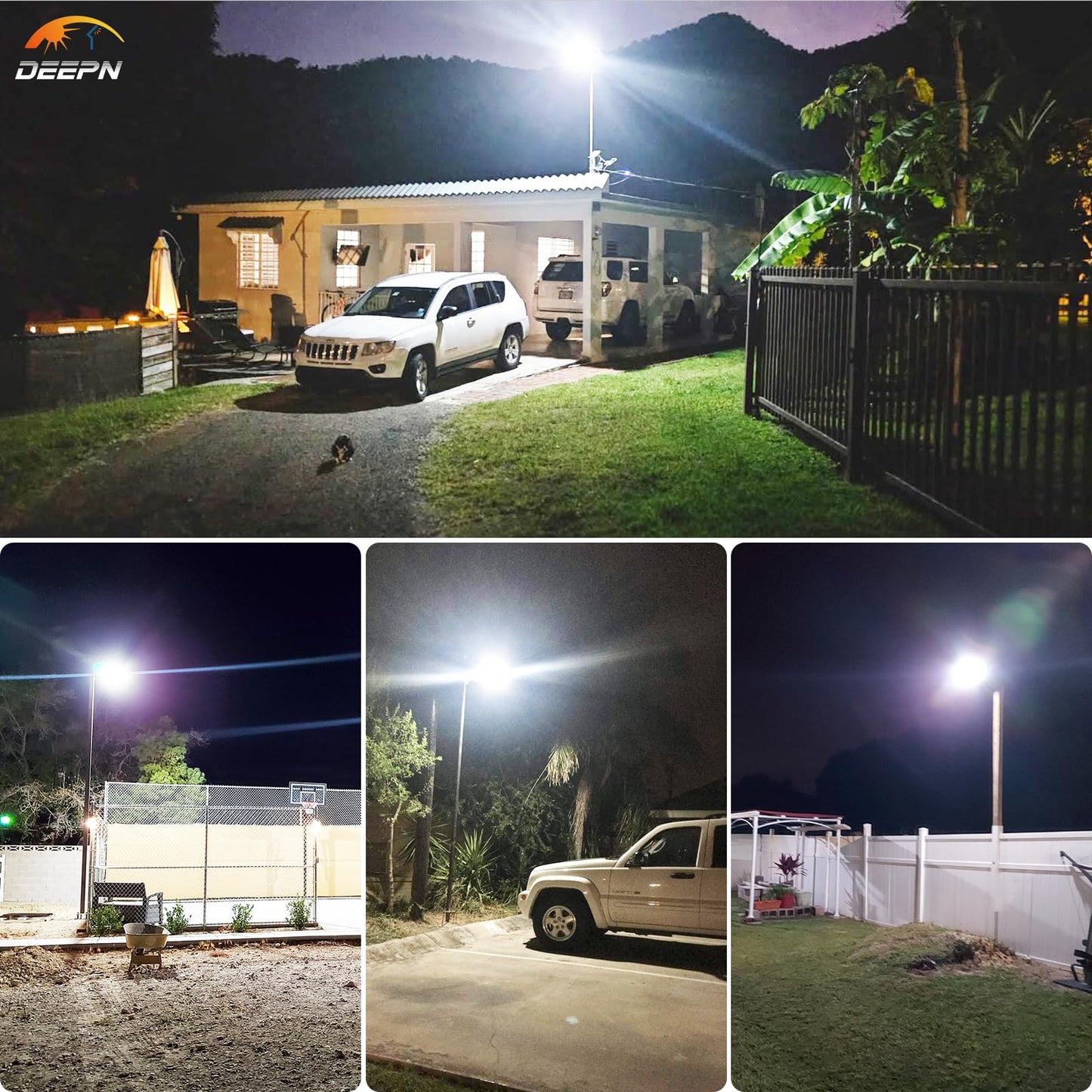 Deepn Solar Street Light 12000W Aluminum Commercial Grade Solar Parking Lot Lights with Motion Sensor & Dusk to Dawn IP67 Waterproof Heavy Duty Security Flood Lights for Street, Yard, SZ4000, 1Pack