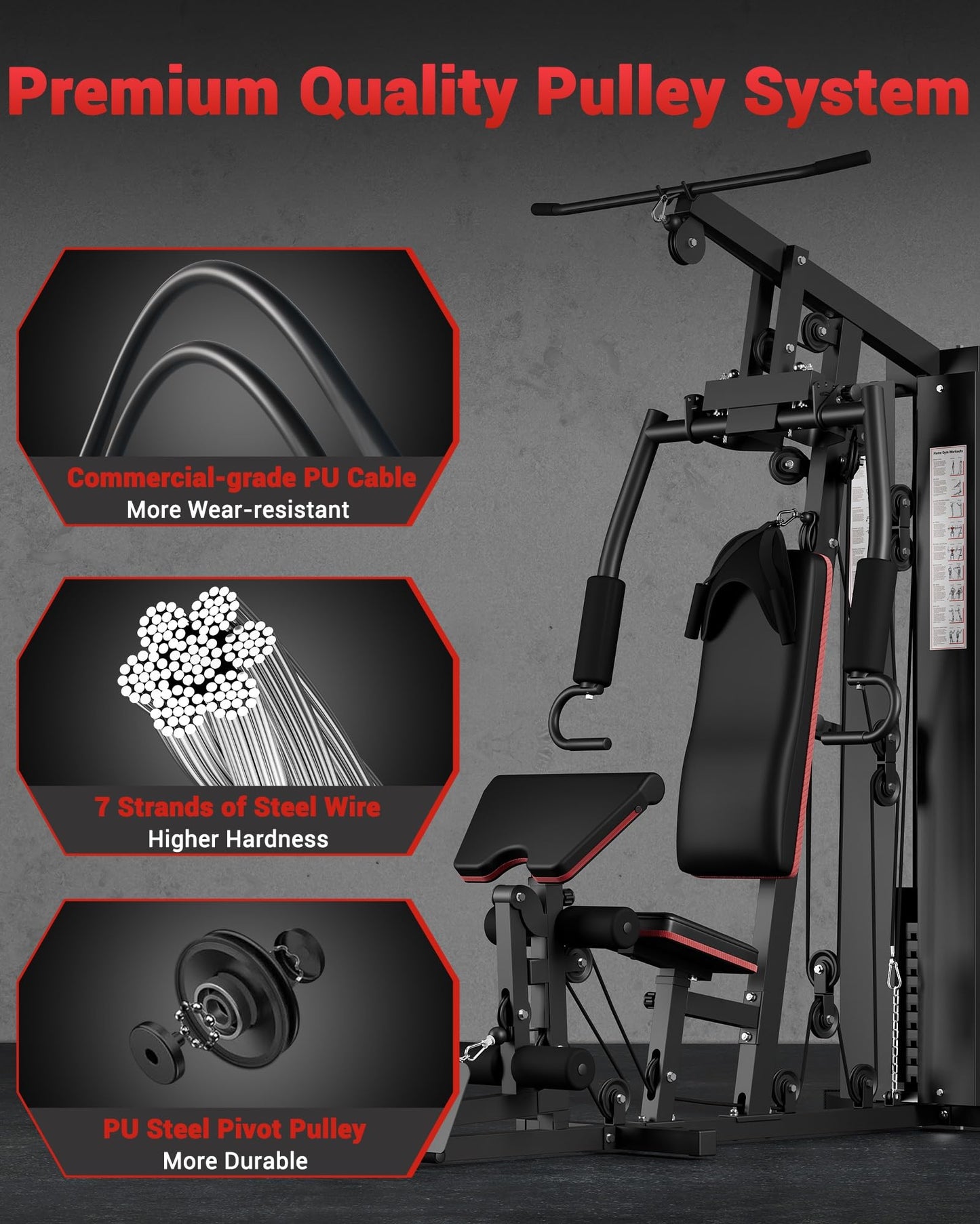 Multifunctional Home Gym Equipment, Full Body Workout Station, Exercise Machine with 150 Lbs Weight Stack, Home Gym Workout Equipment with Pulley System and Foot Pedal, Black