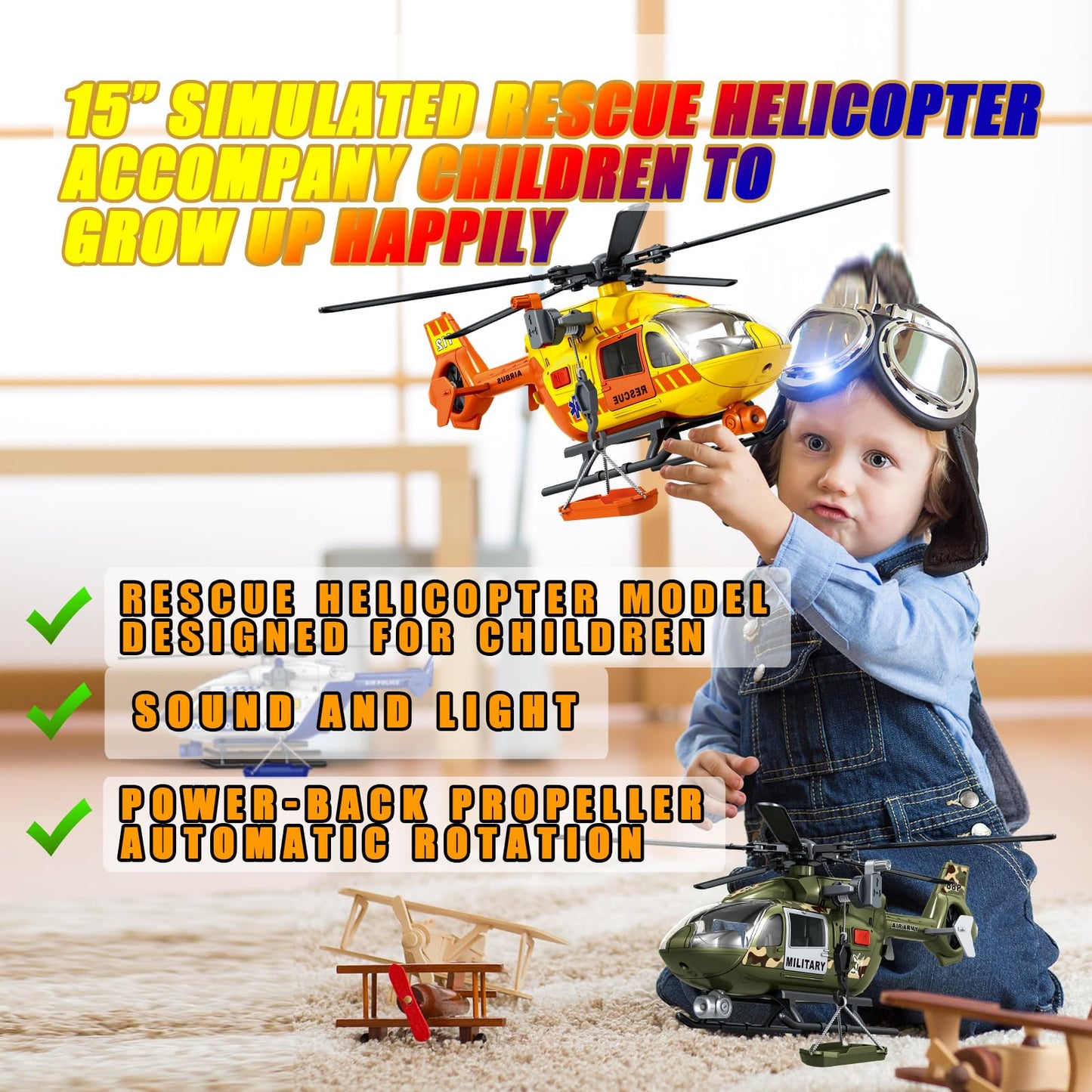 ANJARU Helicopter Toy with Lights and Sound,Simulative Rescue Helicopter Toddler Kids Toys for Kids Aged 3 4 5 6 Pull-Back Propeller Army Toys Toddler Kids Boys Gifts (Fire Fighting Helicopter)