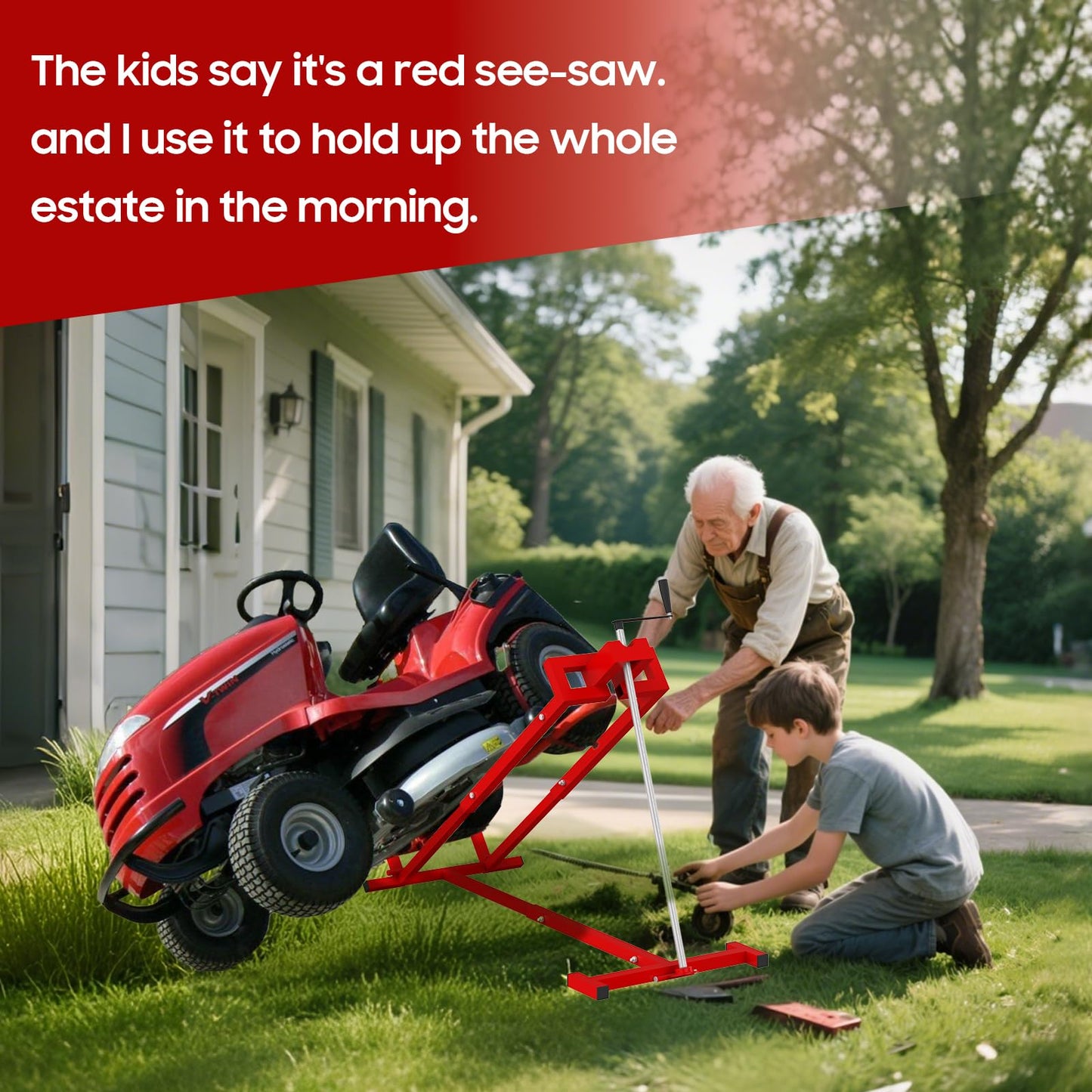 Lawn Mower Lift,Lawn Mower Jack Lift for Riding Mowers,Easy to Install, Safe and Stable.Ridding Mower Lift with telescoping Feature Holds up to 1400 lbs, Rust-Resistant Finish. (Classic Red)