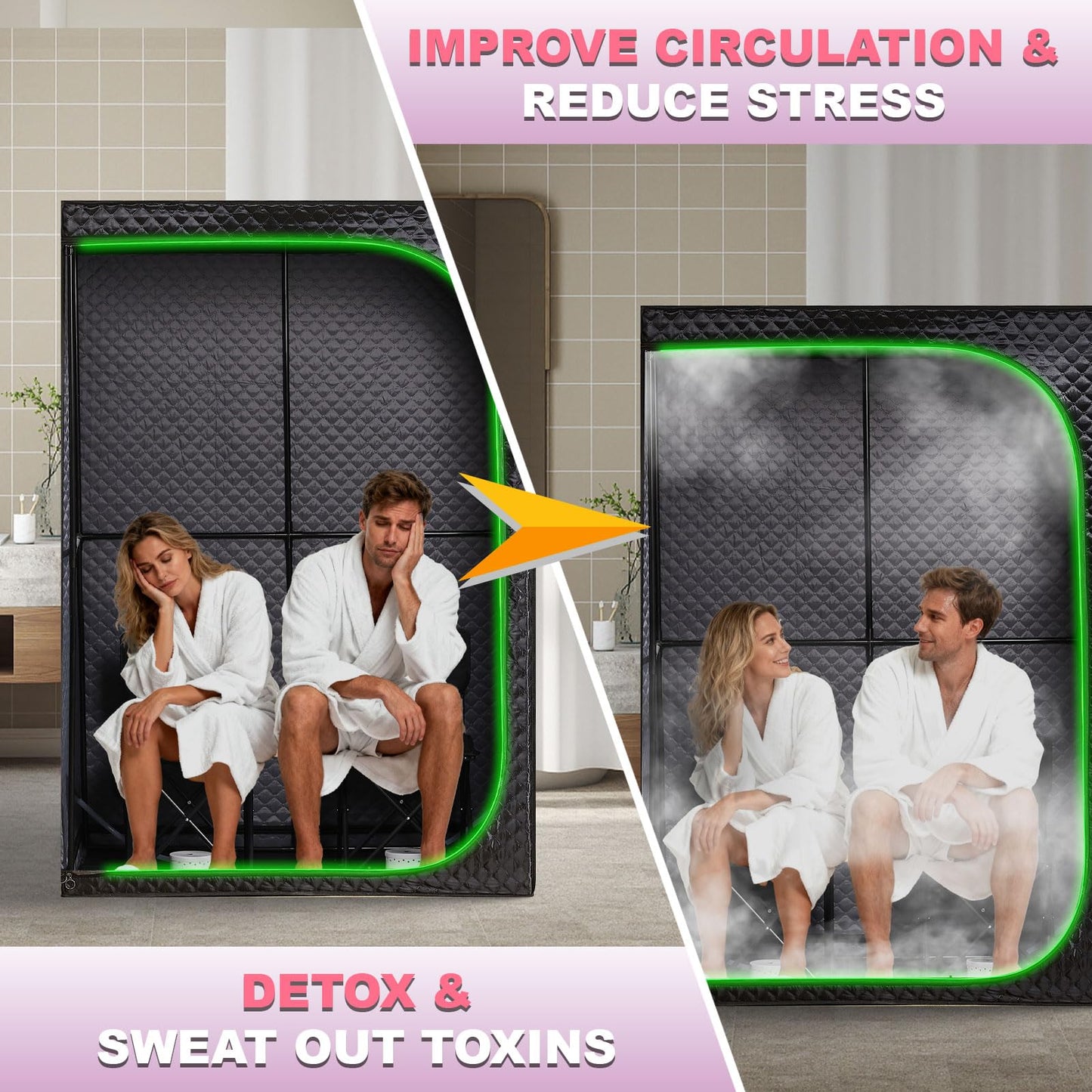 RRGFB Steam Sauna Tent for Home with Transparent Door, Portable Indoor Sauna with Powerful Steam Heating, Foldable Personal Spa for Relaxation (Double Rectangular, Black)