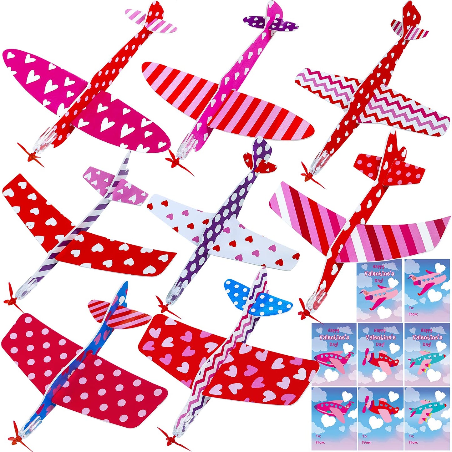 Winlyn 32 Sets Valentines Day Foam Airplanes Glider Planes with Cards for Kids Boys Girls Valentine Planes Party Favors School Classroom Gift Exchange Valentines Treats Prizes Goodie Bag Stuffers Toys
