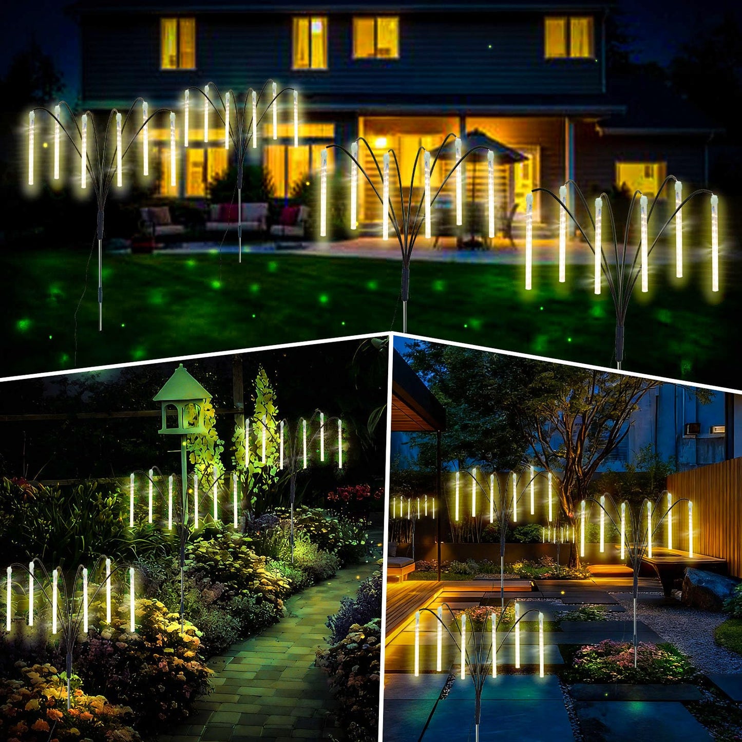 Trunfiste Garden Decor Outdoor Solar Meteor Shower Lights 2Pack 288LED,46" Whimsical Solar Garden Lights with 12 Brighter Tubes,Solar Twinkle Lights Outside for Garden Yard Path Porch Patio Lawn Decor