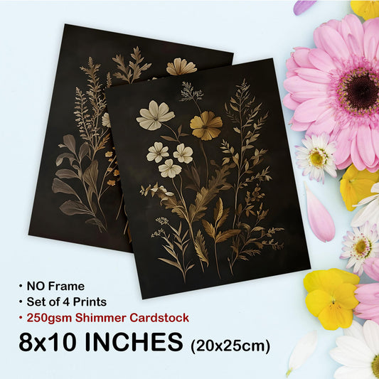 TLESKE Vintage Dark Cottagecore Academia Botanical Posters Prints Unframed 8x10 Set of 4, Rustic Fall Floral Flower Wall Art Prints Decor for Farmhouse Bedroom, Dark Cottage Core Wildflower Pictures
