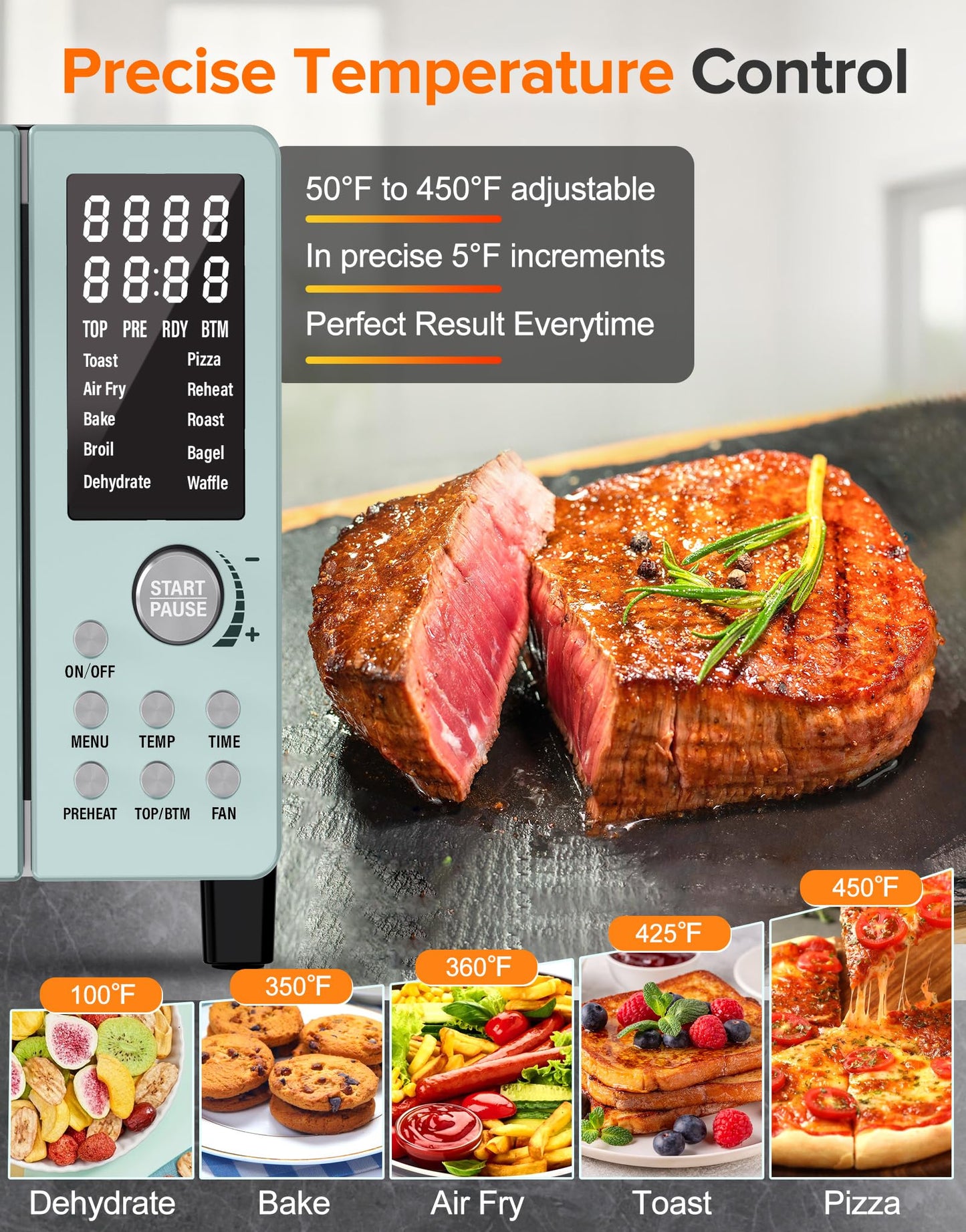 Nuwave Bravo Pro Smart Air Fryer Toaster Oven Combo, Airfryer Convection Oven Countertop, 10-in-1 Functions with Quicker & Even Crisp Technology, 1800W, 50-450°F, PFAS-Free, 21QT, Mint