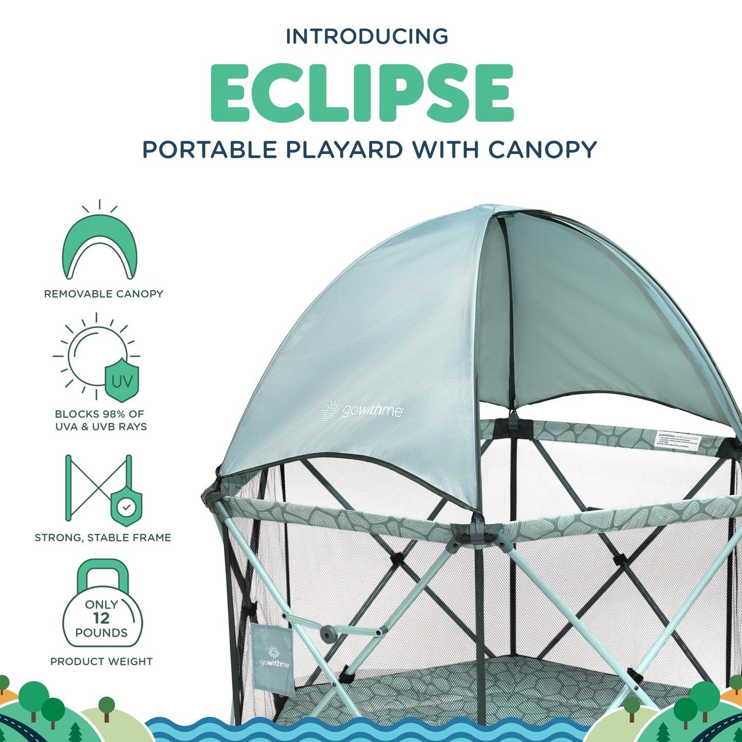Baby Delight Go with Me Eclipse Deluxe Portable Playard | Playpen | Sun Canopy | Indoor and Outdoor | Ultra Padded Nylon Floor | Green Garden