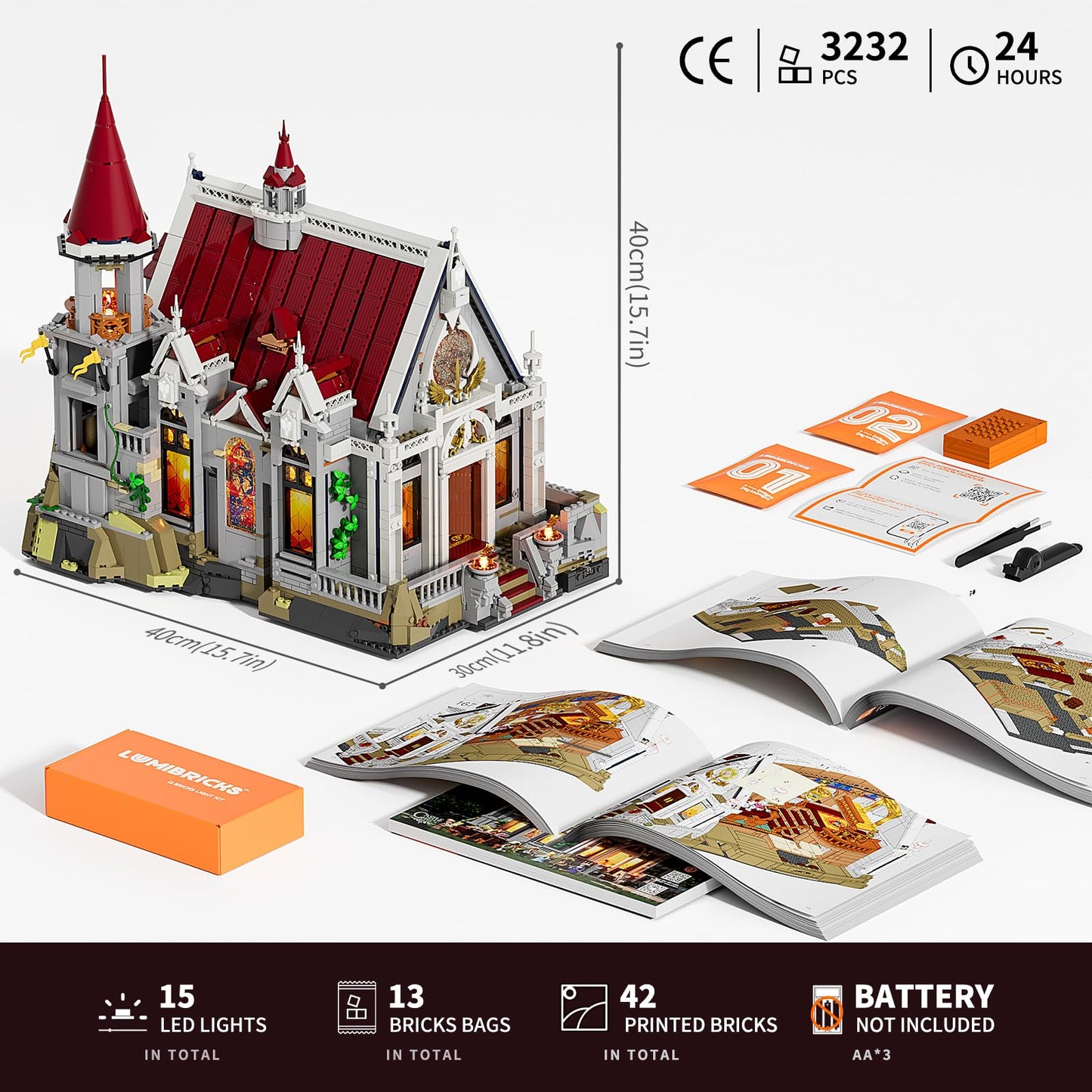 LUMIBRICKS Medieval Castle Banquet Hall Lighting Building Bricks Set - Middle Ages City Town Modular Collection Display Kit with Minifigures 3232 Pcs for Adults & Teens