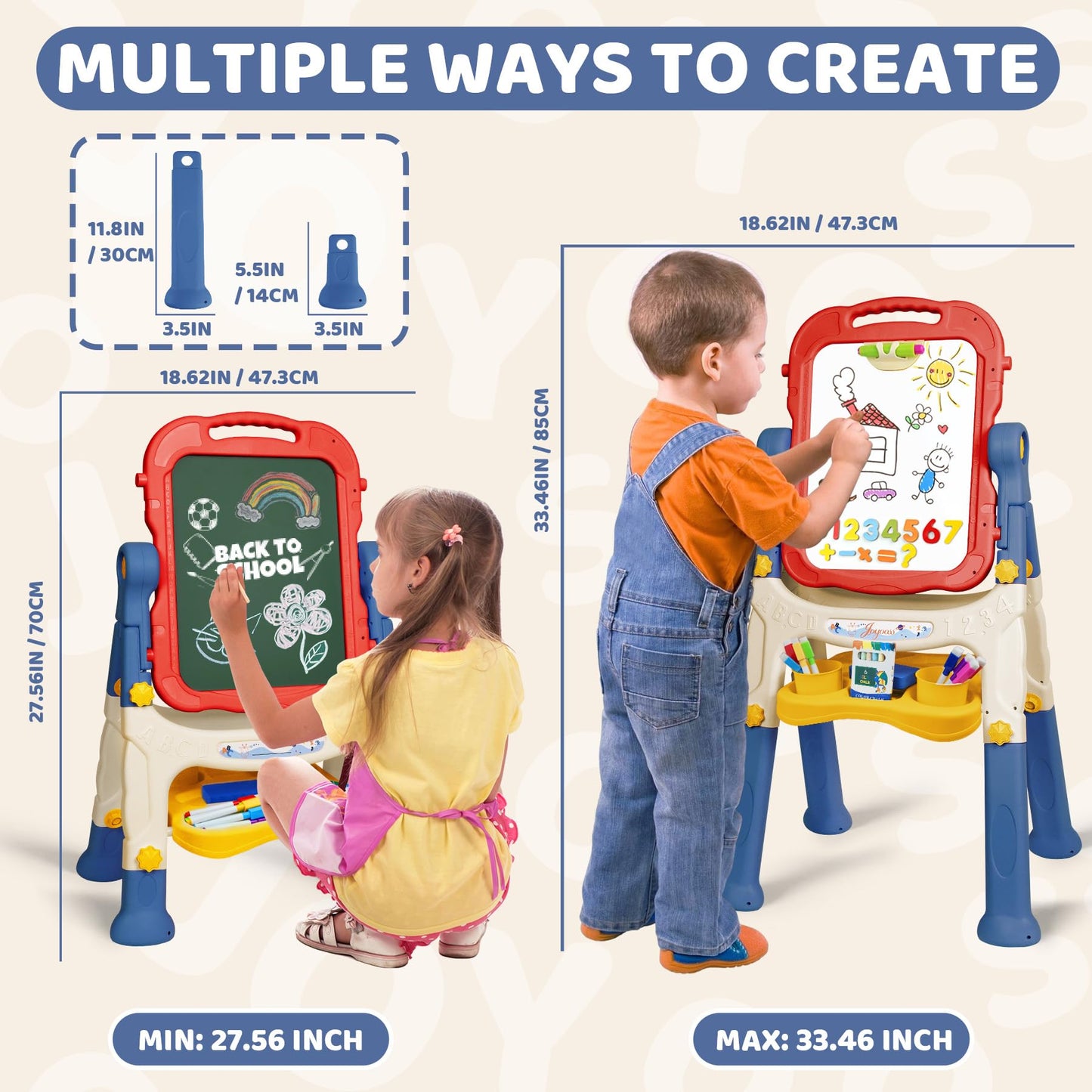 Joyooss Art Easel for Kids Adjustable Toddler Easel Stand for Painting, Magnetic Double Sided Drawing Dry Erase Board w Childrens Art Accessories for Kid Ages 4-8 Little Boys and Girls Learning Toy LB