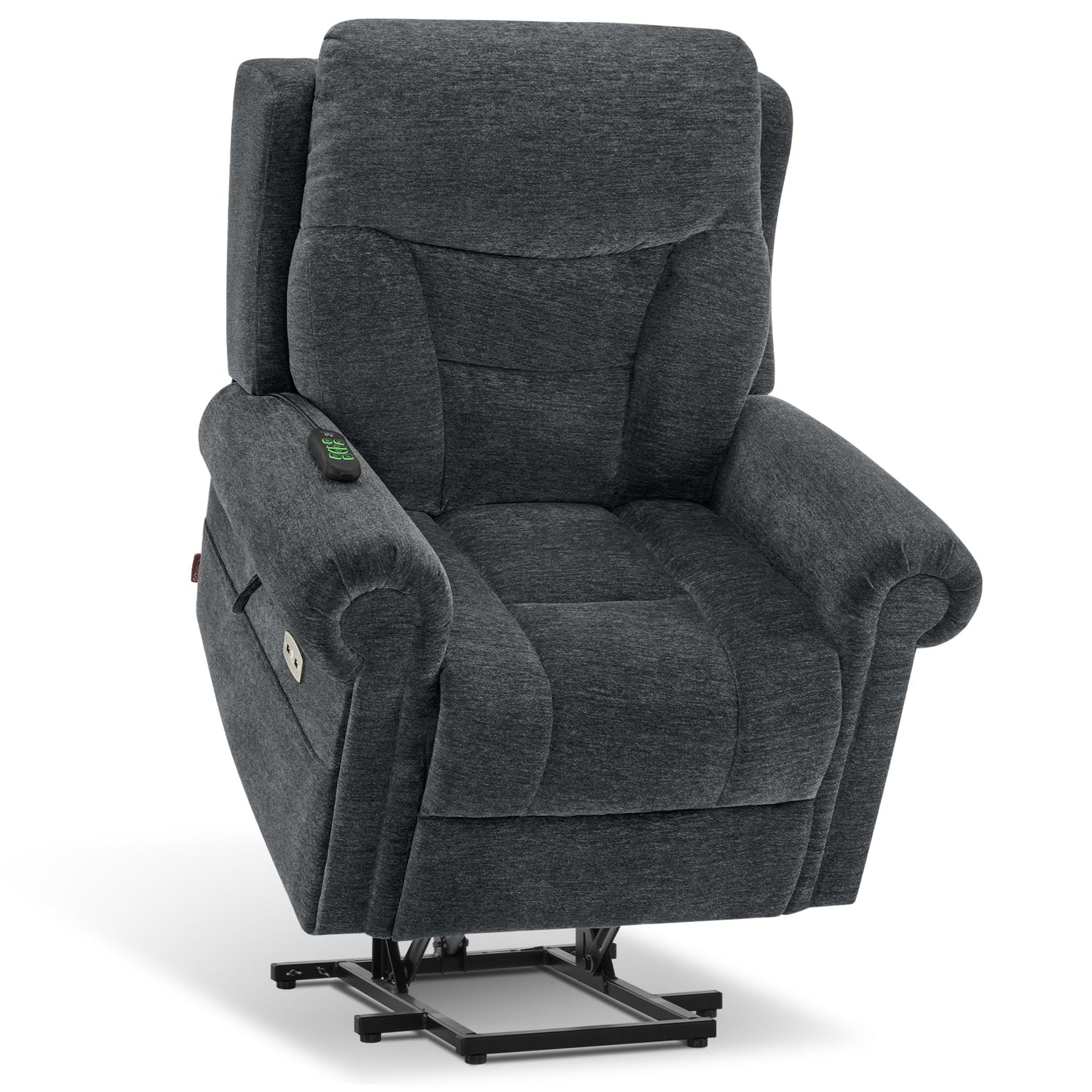 MCombo Triple Motor Power Lift Recliner Chair with Massage and Lumbar&seat Heating, Rolled Arms, Adjustable Headrest for Elderly People, Fabric 7888 (Dark Grey, Medium)