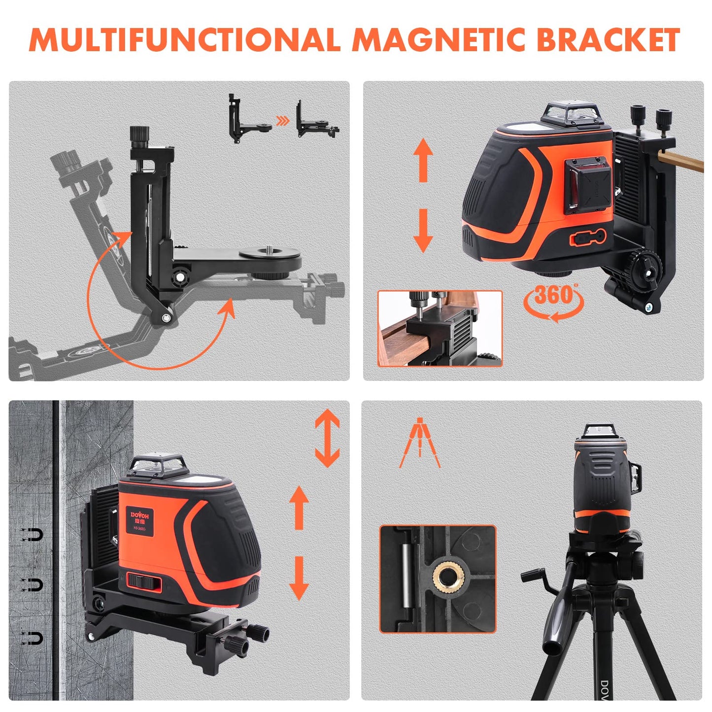 DOVOH High Visibility Laser Level Outdoor: Heavy Duty 3D Laser Level 360 Self Leveling Up To 197ft Long Range for Construction Tiling Framing 12 Line Green Beam, H3-360G