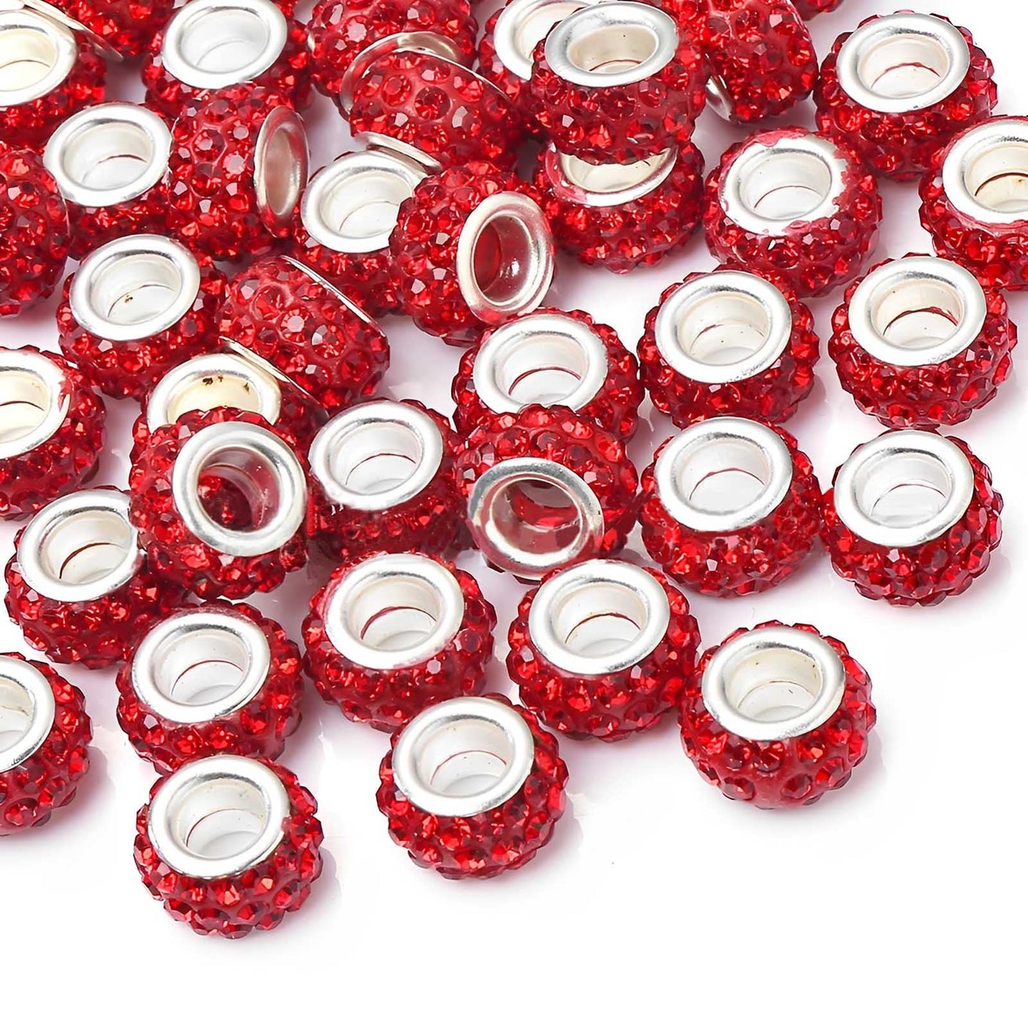 50 PCS Large Hole Rhinestone European Crystal Charm Spacer Rhinestone Beads for Pens Making Bulk Beadable Pens Jewelry Making Supplies DIY Crafts Bracelet(Mix,12mm)