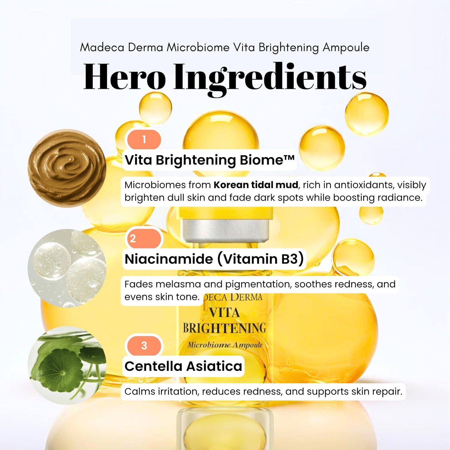MADECA DERMA Vita Brightening Microbiome Ampoule – Brightening with Vitamins C & E, Hyaluronic Acid & Antioxidants, Korean Skincare for Radiant, Even Tone & Dark Spot Care (0.23 fl oz x 5 Bottles)
