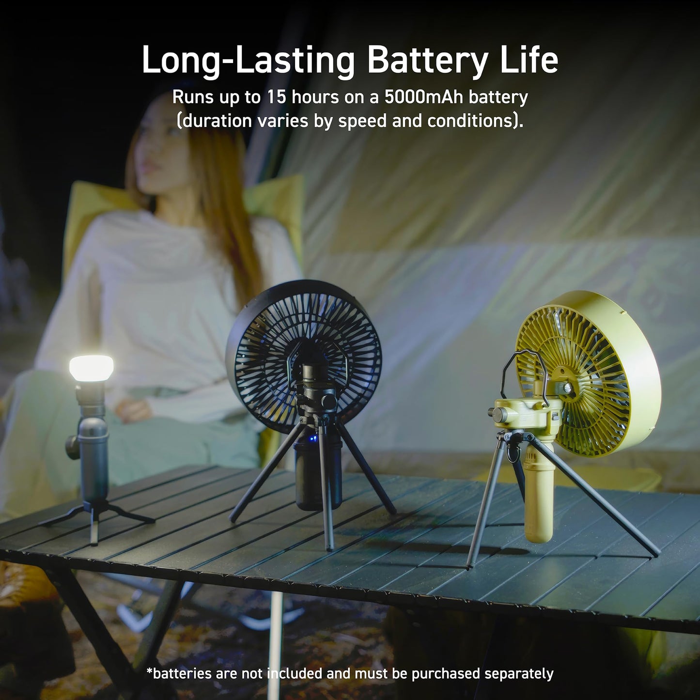NESTOUT Outdoor Camping Fan with Tripod, 4 Speed Settings & Breeze Mode, 3 Angle Oscillation, 90° Adjustable Tilt, Timer (30/60/90 mins), USB C Compatible, Portable Tent Fan (Black Full Kit)