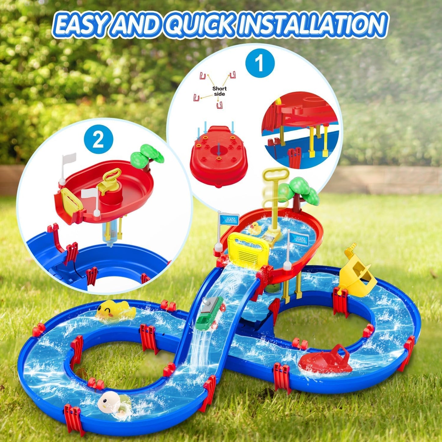 TERRAMUS 2-Tier Water Table Toys for Kids,61PCS Water Park Playset with Pump,Summer Water Toys Waterways for Backyard Beach Pool Lawn,Outdoor Toy for Toddlers 3-5 4-8,Gifts for Boys Girls
