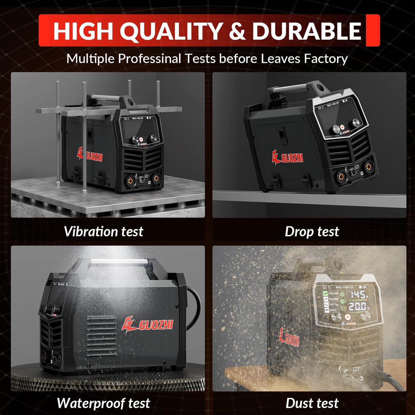 GZ GUOZHI 145A MIG Welder, 3 in 1 Welder FLUX MIG/Lift TIG/ARC Multi-Process Mig Welder, 110V Welding Machine, Flux Core Welder Welder Machine 110v with LCD Large Screen