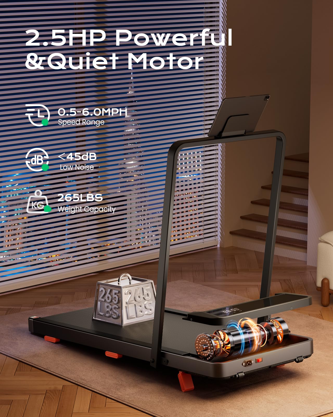 TREAFLOW Walking Pad,Treadmill with Incline for Home Office, 2.5HP Portable Under Desk Treadmill with 265 Lbs Capacity,Remote Control, Led Display, Light Black