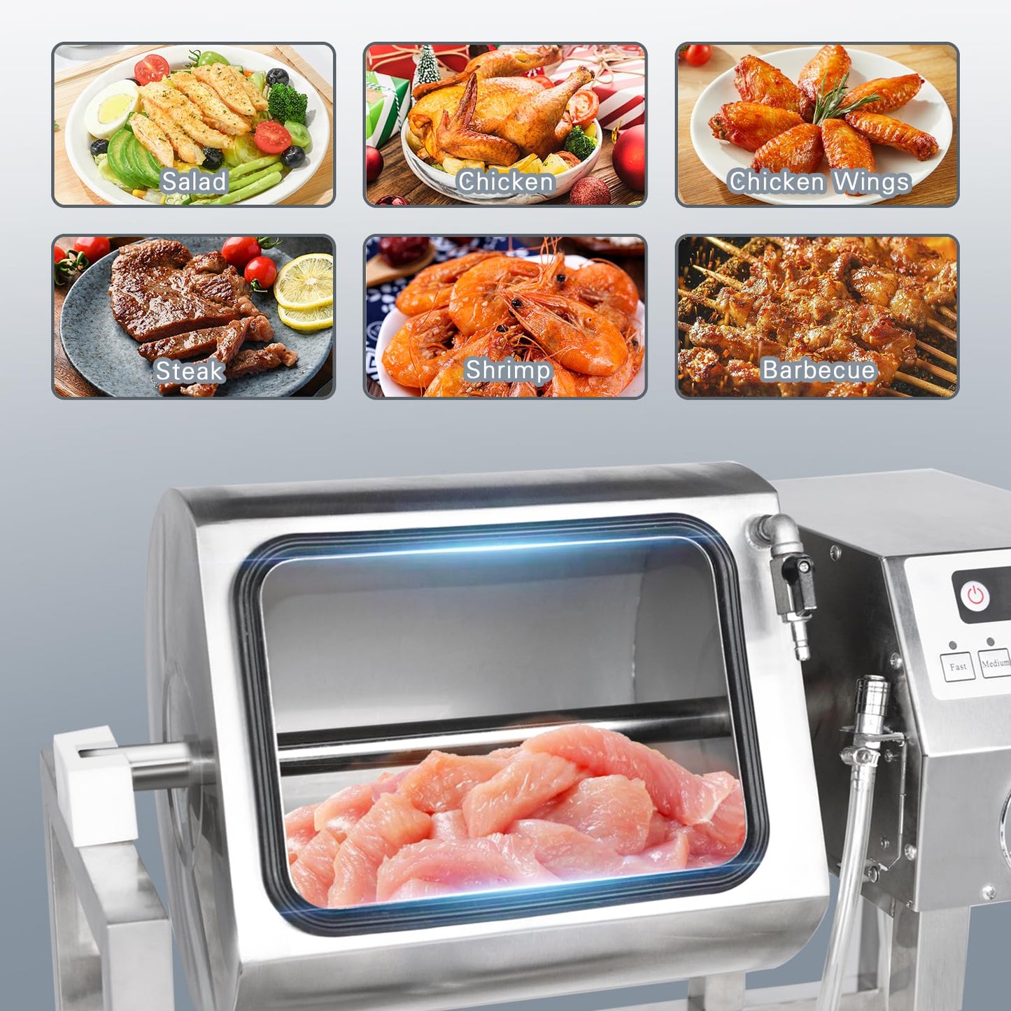 Hakka Meat Tumbler Marinator, 36lb/18L Vacuum Tumbler Marinating Machine for Jerky Sausage Bacon Stainless Steel Food-Grade Tumbling Marinator w/Bidirectional Rotation & 3-Speed Control