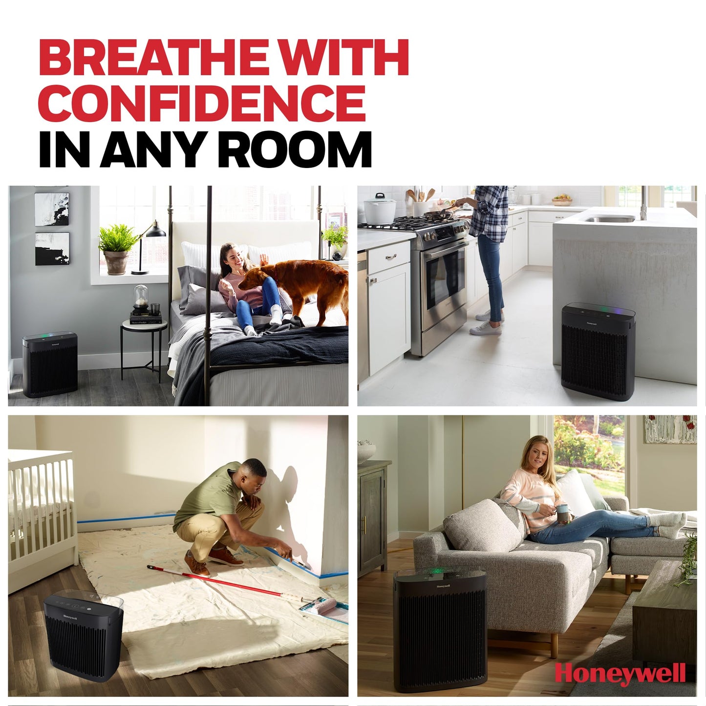 Honeywell HEPA Air Purifier for Home, 2423 Ft² Rooms in 1 hour, Air Quality Monitor, Auto Mode, Reduces Allergens, Dust, Pollen, Pet Dander, Odors, Smoke, Black, HPA5300B