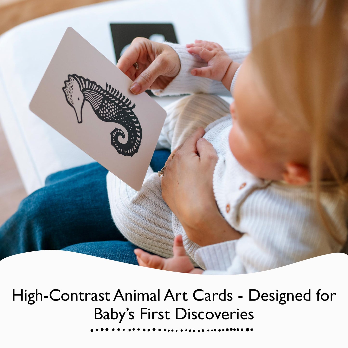 Wee Gallery High Contrast Baby Cards - Black and White Cards for Newborns, 6 to 12 Months Baby Flash Cards, Tummy Time and Visual Stimulation Art Cards - Ocean Animals