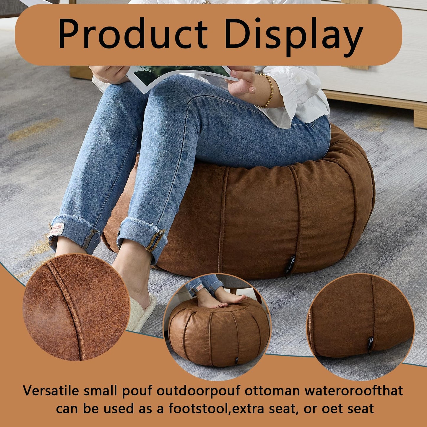 Louis Donné Unstuffed Pouf Ottoman Handmade Moroccan Storage Footstool Seat Round Home Decoration Pouf Cover Multi Functional Bean Bag Floor Chair for Living Room, Office, Bedroom, Balcony Decor