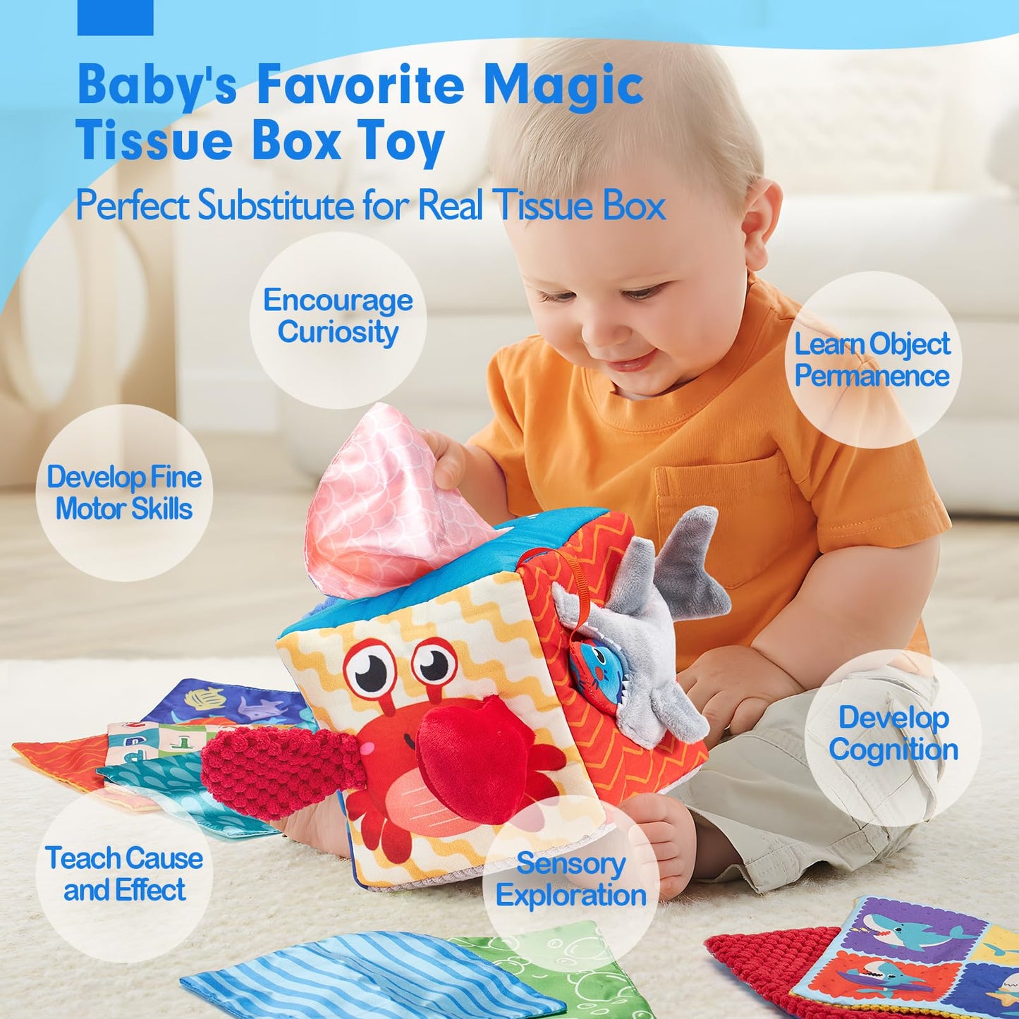 hahaland Baby Toys 6-12 Months Montessori Toys for 6 Month Old with Crinkle Tissue, Squeaker, Mirror - Soft Activity Sensory Montessori Toy for Babies Easter Basket Stuffers