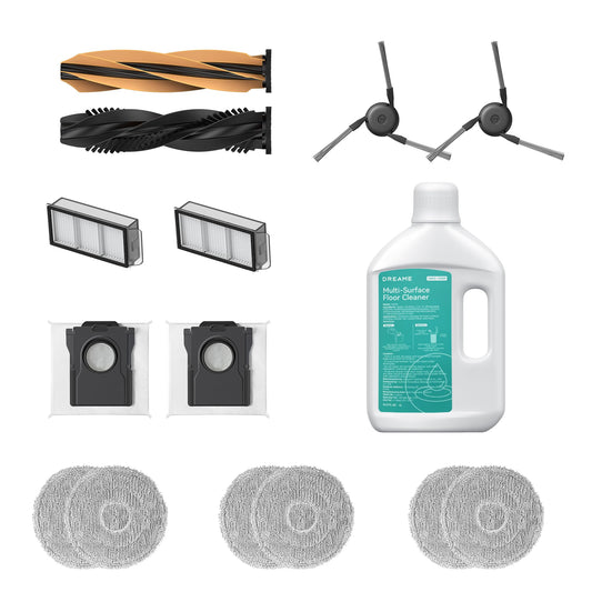 dreame Robot Vacuum Accessories Kit Compatible with X50 Ultra / L50 Ultra/L40s Ultra (Detangling DuoBrush*1, Side Brush*2, Dust Box Filter*2, Dust Collection Bag*2, Cleaning Solution*1, Mop Pad*6)