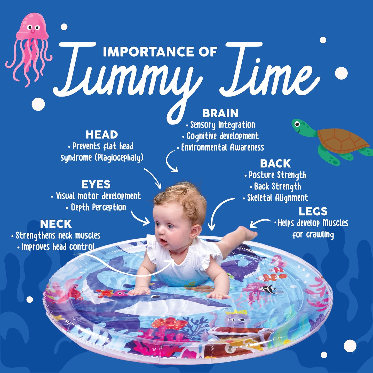 KooKooBaby Tummy Time Water Mat for Babies - Xtra Large Sensory Baby Water Mat for Tummy Time & Motor Development - Leak-Proof Water Pad, Durable Infant Water Play Mats for Baby Boys & Girls 3 Months+