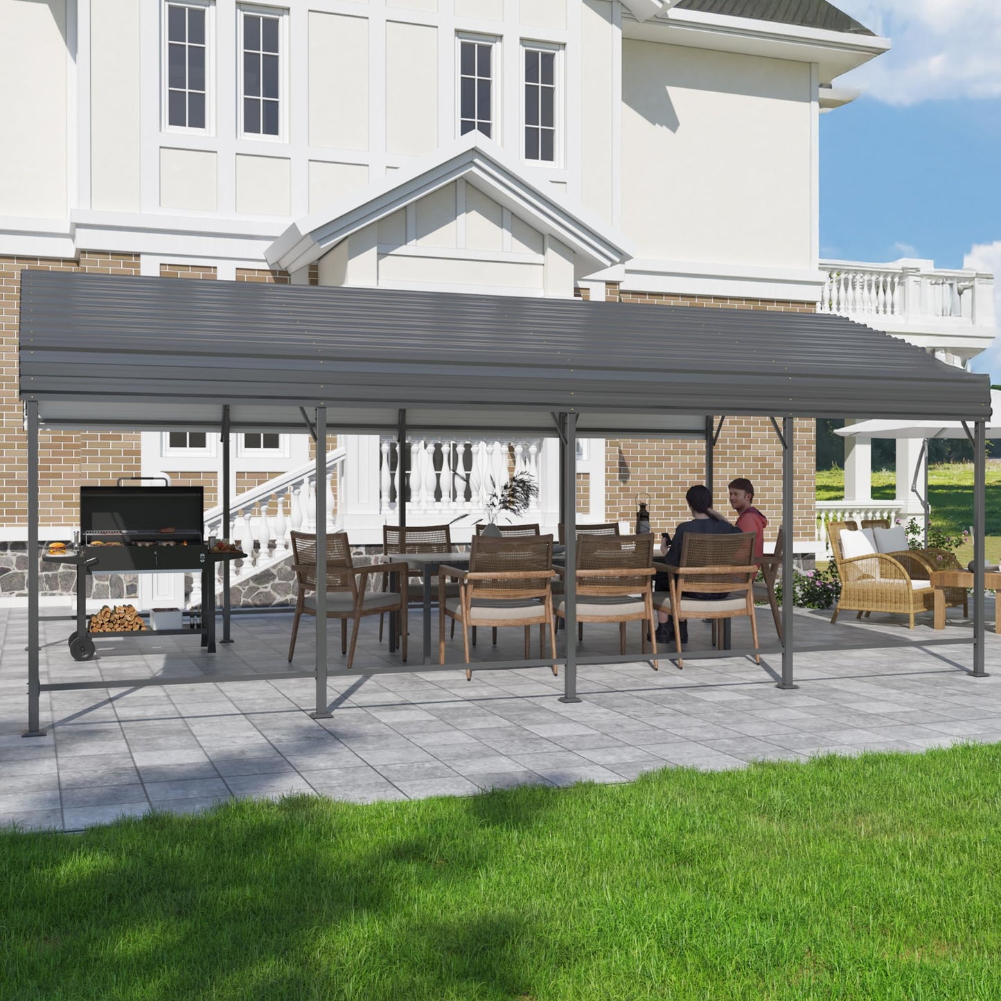 AIRWIRE 12x20 Metal Carport Carports with Enhanced Base Heavy Duty Garage Outdoor Galvanized Car Shelter for Car, Boats and Truck