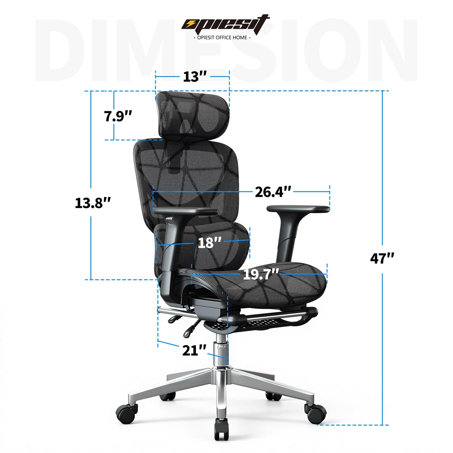Opiesit Office Chair with 3D Adjustable Lumbar Support,Ergonomic Computer Chair,Adjustable Headrest and Armrests, 400lbs Capacity,Tilt-Swivel,Premium Mesh Desk Chair for Office,Home & Gaming (Black)