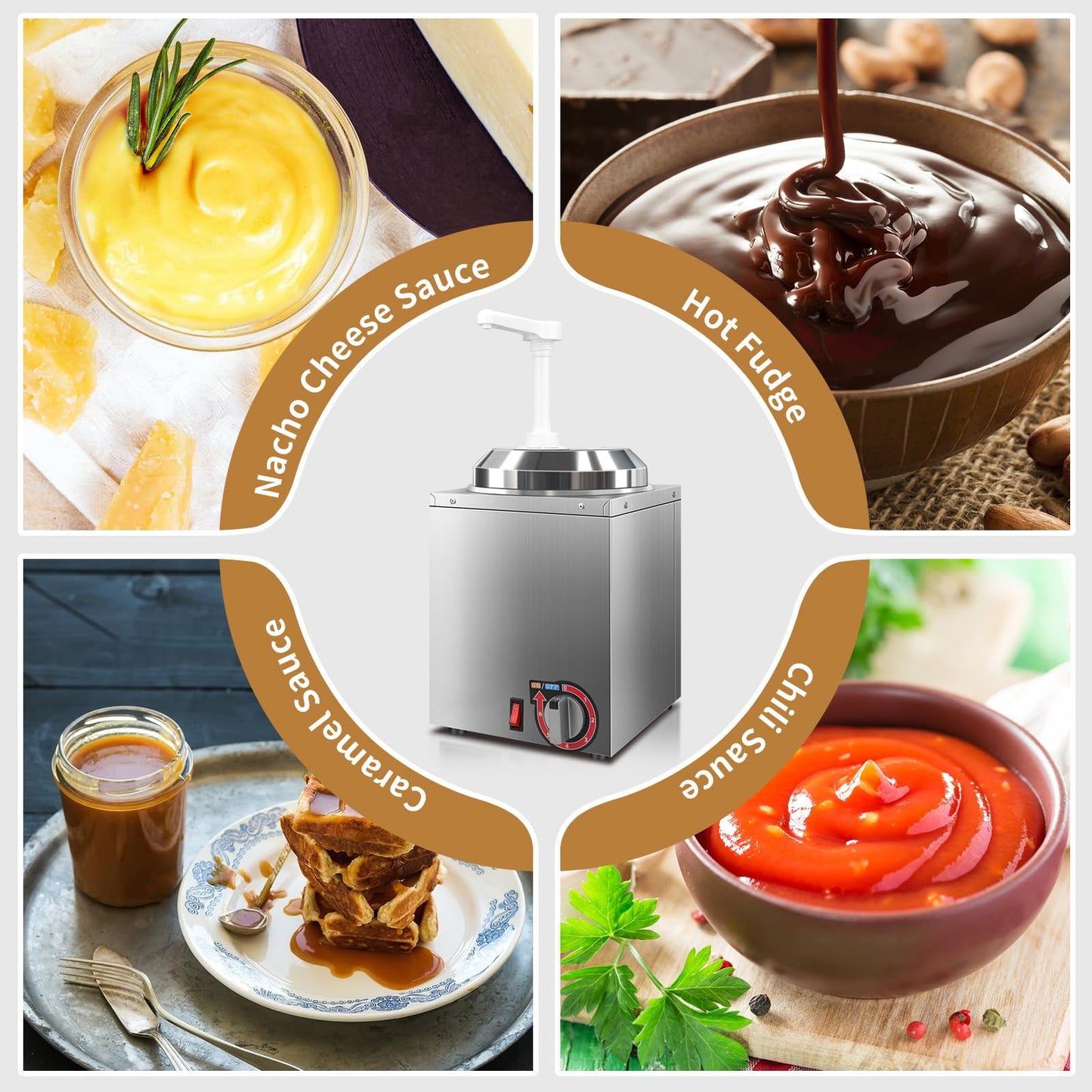 Hijolla Cheese Warmer Dispenser with Pump,Nacho Cheese Warmer with 2.8Qt Capacity,Electric Hot Fudge Dispenser Caramel Butter Sauce Warmer 400W,86-194 F Temp Adjustable for Salad Jam Seasoning Sauce