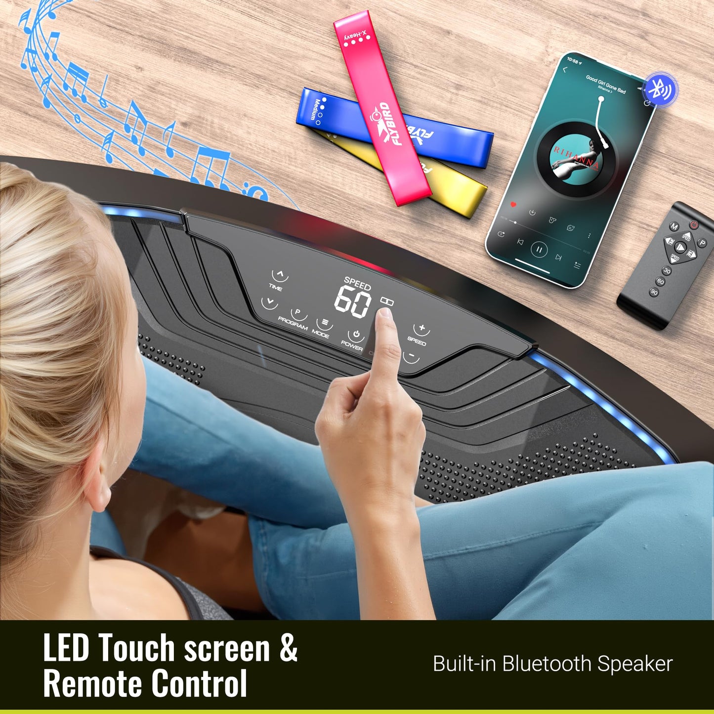 FLYBIRD Vibration Plate Exercise Machine, Adjustable Speed High Intensity Vibration for Muscle Toning Weight Loss Lymphatic Drainage, Full Body Workout Vibration Plate (Black-4D)