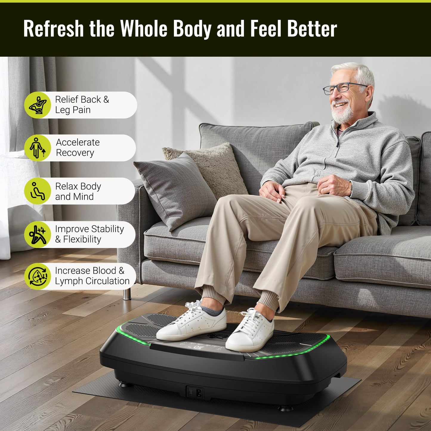 FLYBIRD Vibration Plate Exercise Machine, Adjustable Speed High Intensity Vibration for Muscle Toning Weight Loss Lymphatic Drainage, Full Body Workout Vibration Plate (Black-4D)