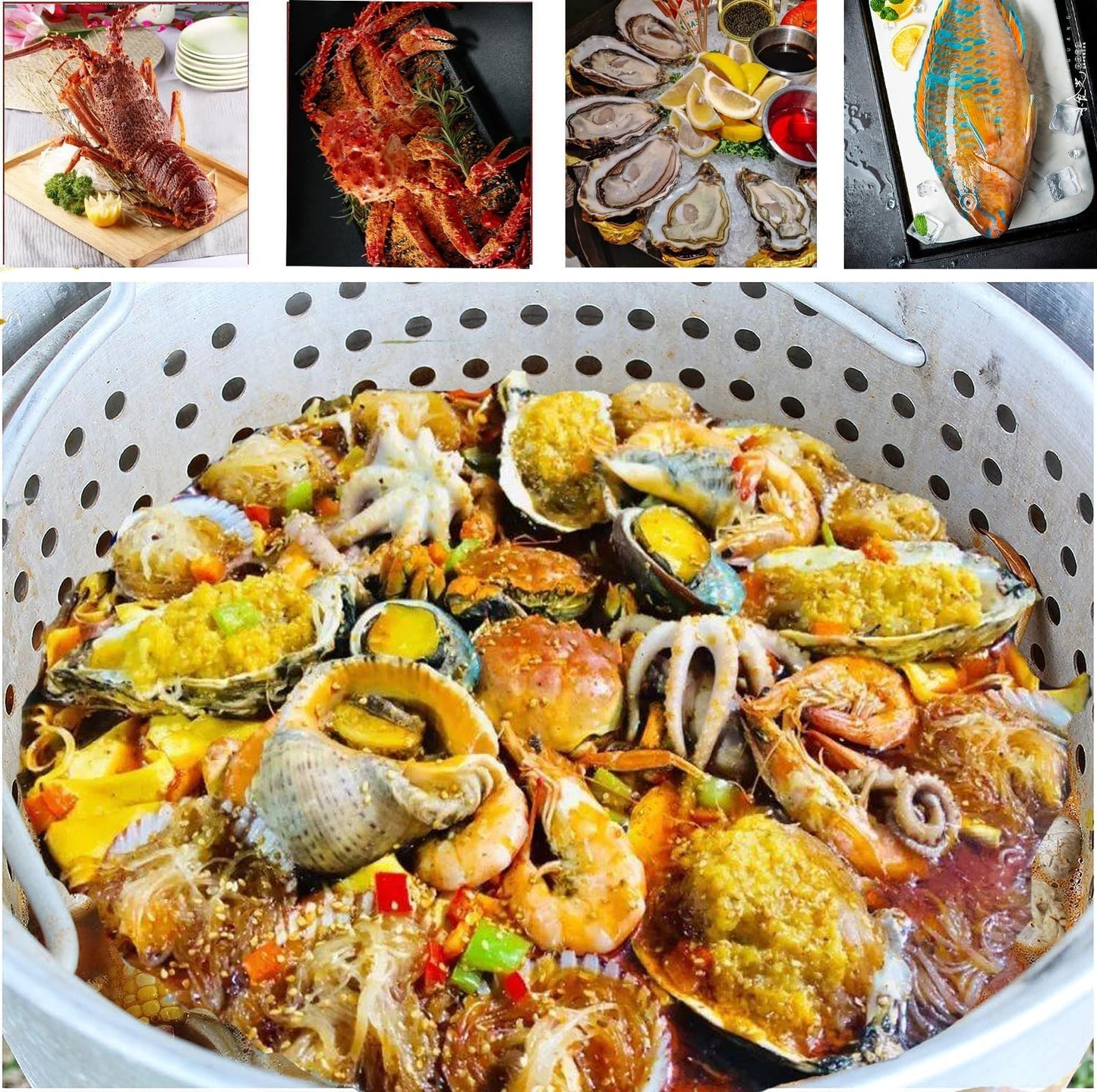 100 Qt Seafood Boil Pot, ACONEE Aluminum Crawfish Boiler w/Steam/Boil Basket & Strainer, 110000 BTU Propane Stove Burner with Lifting Hook, 10 PSI Regulator, Outdoor Cooking Shrimp Crab Boiler