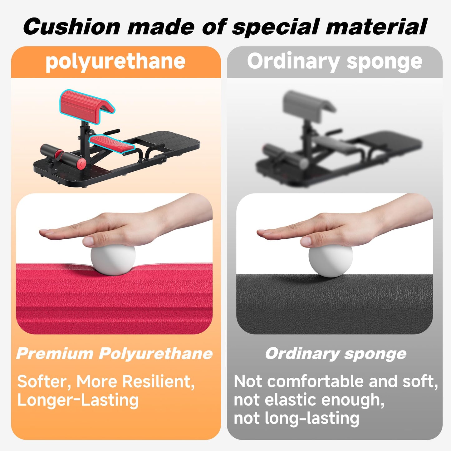 Hip Thrust Machine with High Resistance and Protectors Pad - 3D High Density Polyurethane Cushion - Premium Squat for at Home Gym-Comes with Handles to Exercise Your Arms GlutesWorkout（Black）