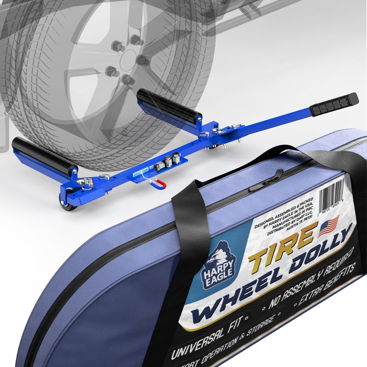 Harpy Eagle Tire Dolly - Foldable Adjustable Width up to 40" Tire Wheel Dolly with 240 lb Load Capacity, Pre-Assembled Wheel Lifter Cart for Cars, SUVs, Trucks with Portable Carry Bag/Patent Pending