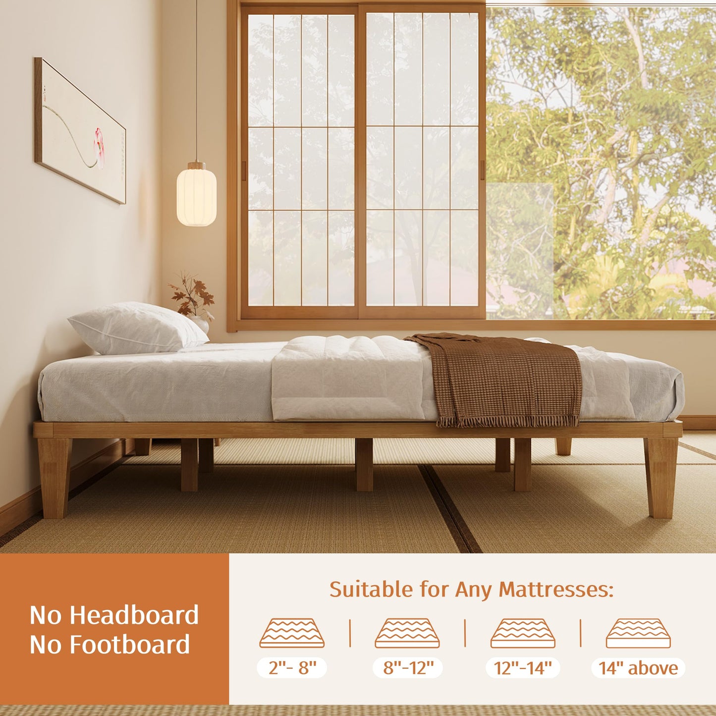IOTXY King Platform Bed Frame - 12 Inch Solid Wood Mattress Foundation Base with Heavy-Duty Support Slats & Legs, Rubberwood King-Size Bedframe