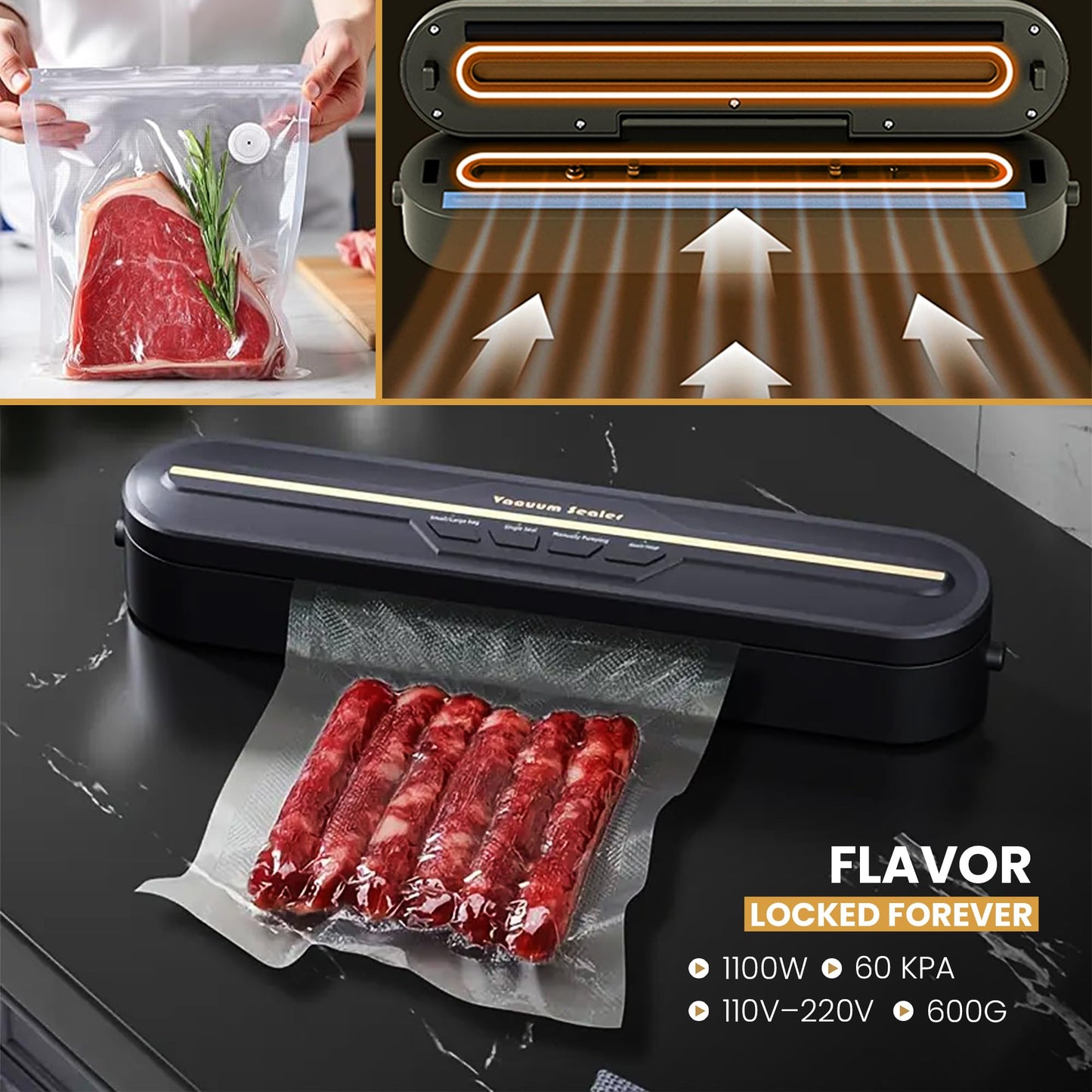 CRUXO 1100W Sous Vide Cooker Kit With App Control, Immersion Circulator, LED Display, Touch Panel, Vacuum Sealer & 10 Sealing Bags | Suvee Sous Vide Machine For Precise Cooking, Smart Thermal Cooker