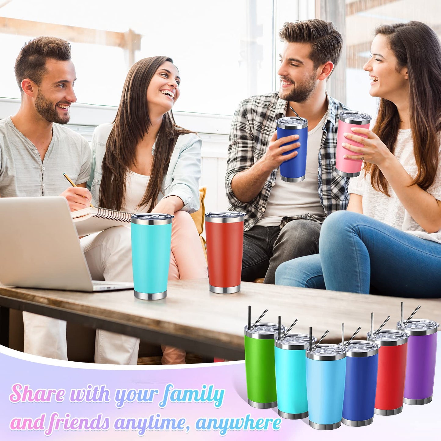 Sieral 25 Pack 20oz Tumbler Bulk Stainless Steel Cups Double Wall Vacuum Insulated Travel Mug Bulk Durable Tumblers with Lid and Straw Powder Coated Coffee Cups (Stylish Color)